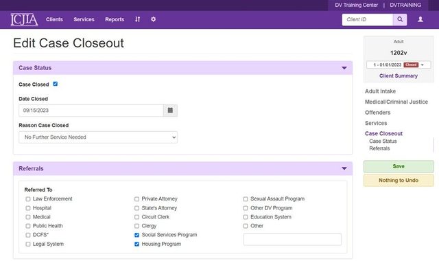 Client Case Closeout