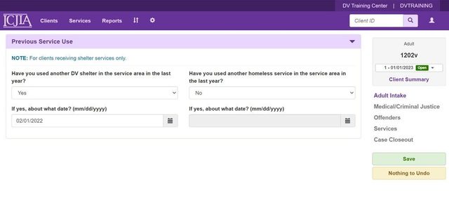 Previous Service Use